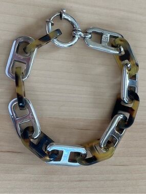 Vintage RL silver and faux tortoise link bracelet w/ spring ring clasp